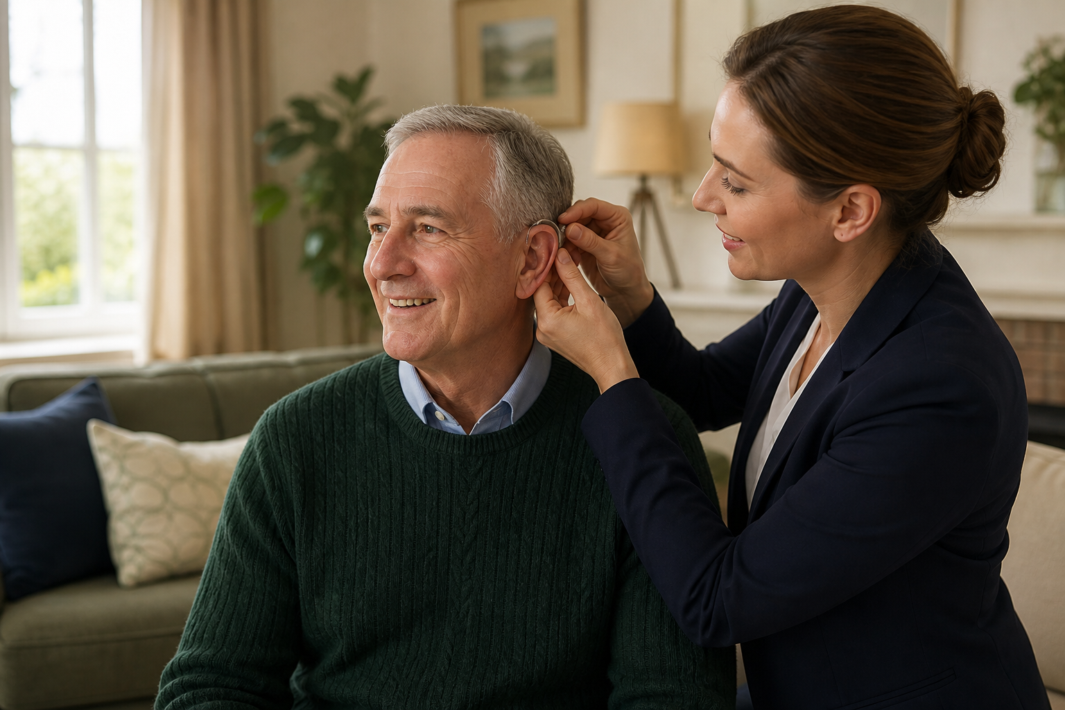 Hearing Aids professional supporting a patient at home