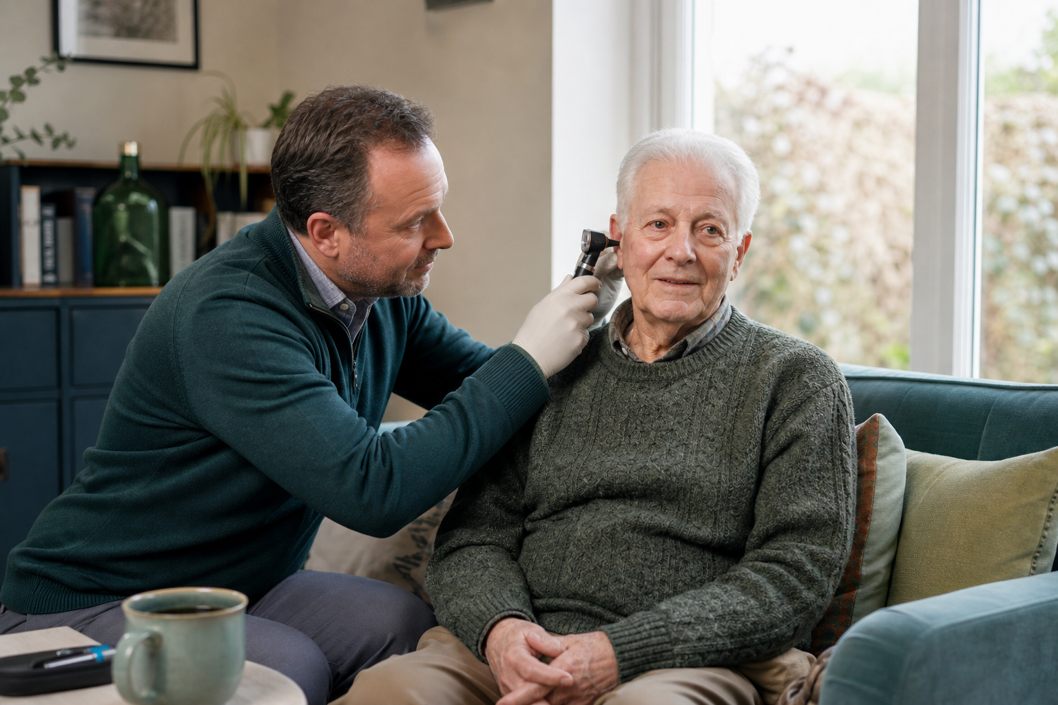Ear examination during a Kirkby-in-Ashfield home visit